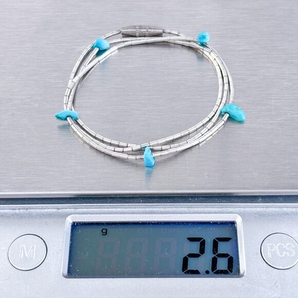 Vintage Sterling Liquid Silver 925 Tube Bead Turquoise Necklace 14.75” - Picture 4 of 4